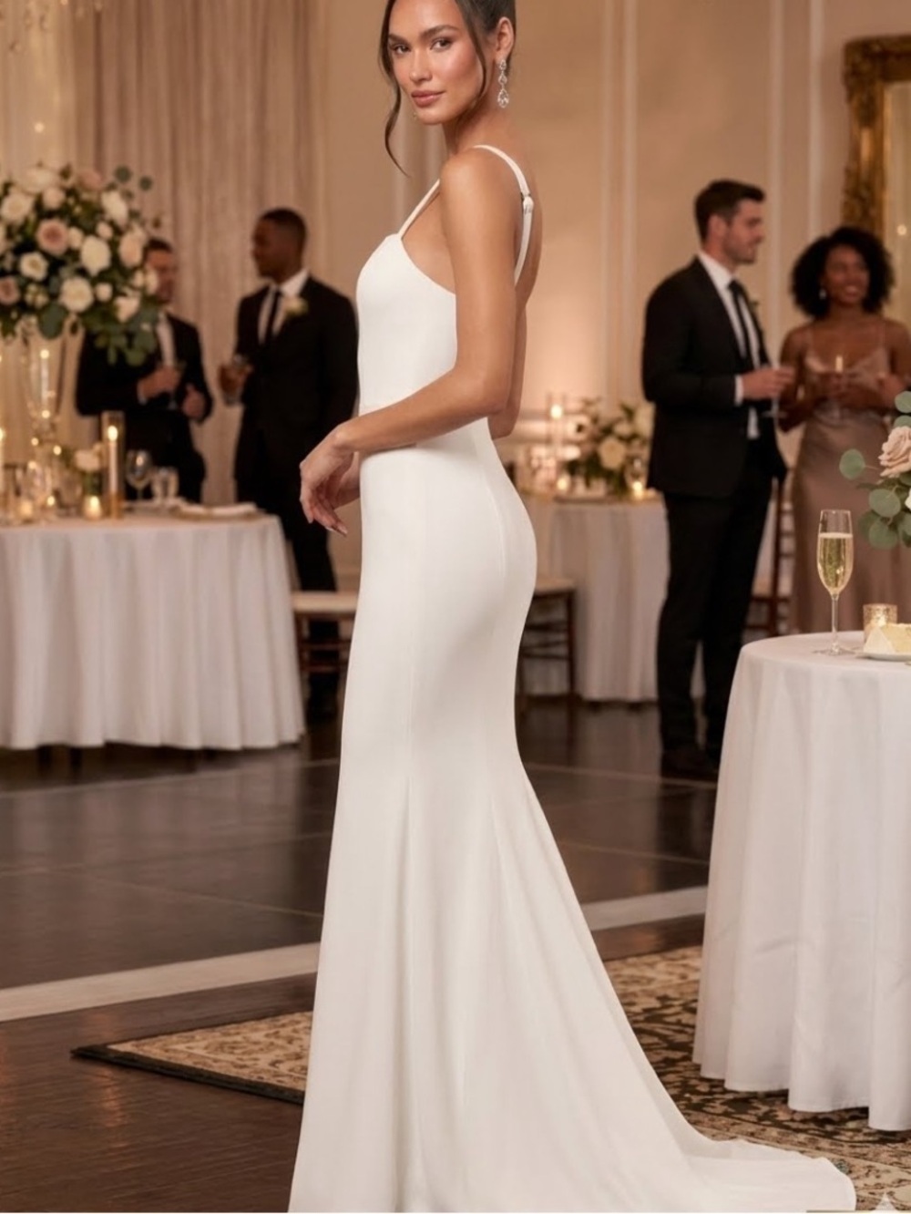 New Lulu's Safine White Minimalist Satin Bridal Gown Sz XS